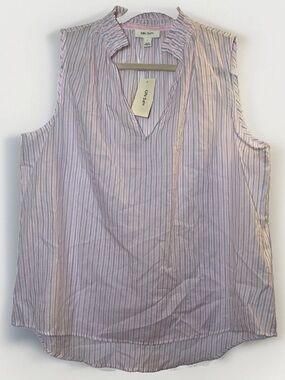 On 34th Womens Large Blouse Top Sleeveless Pink Blue Pastel Striped Ruffle Sheer